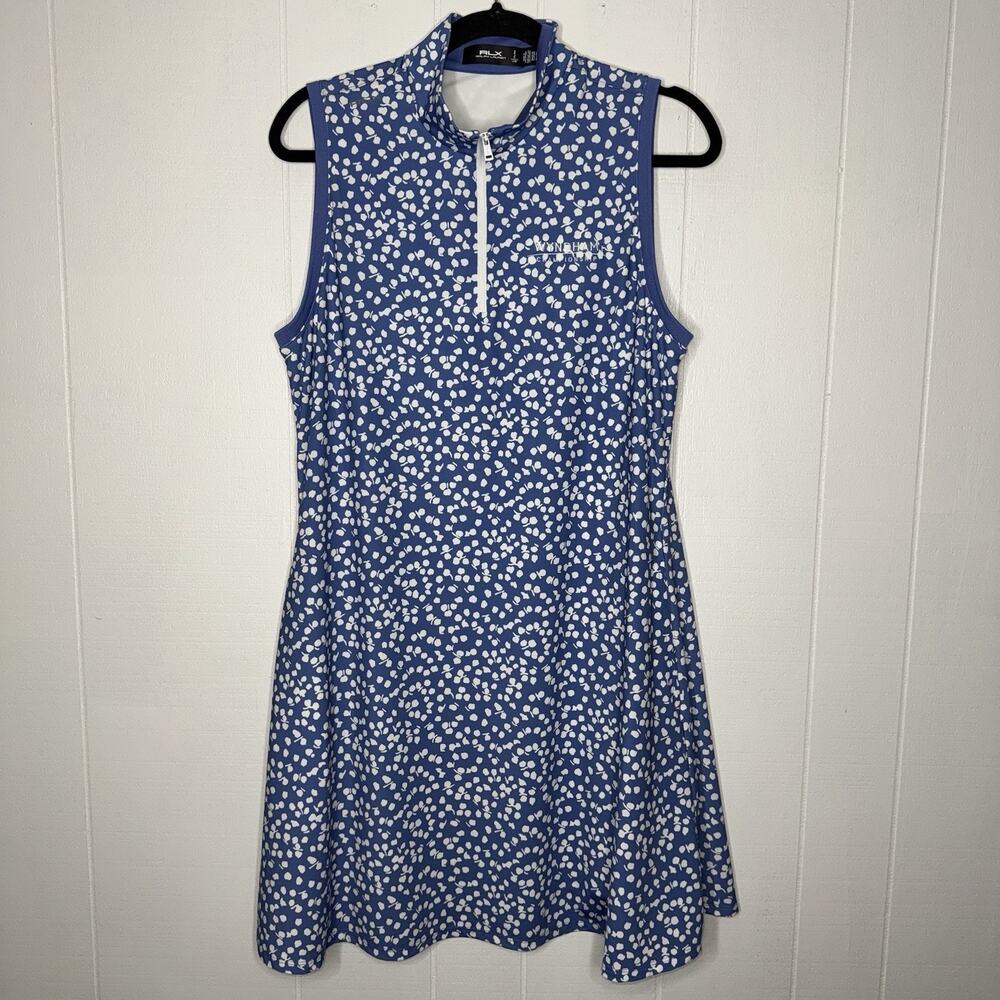 RLX Ralph Lauren Wyndham Sleeveless Jersey Quarter-Zip Dress Blue Floral Size L